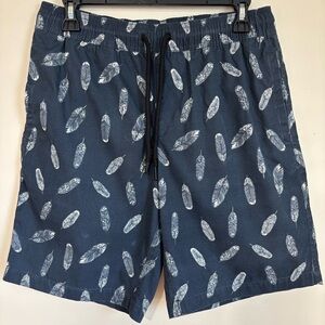 Goodthreads Navy Blue White Feather print Men's pull on swim trunks Small